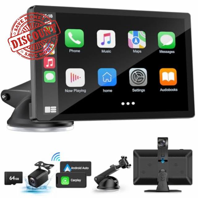 Wireless Carplay Screen for Car with 4K Dash Cam
