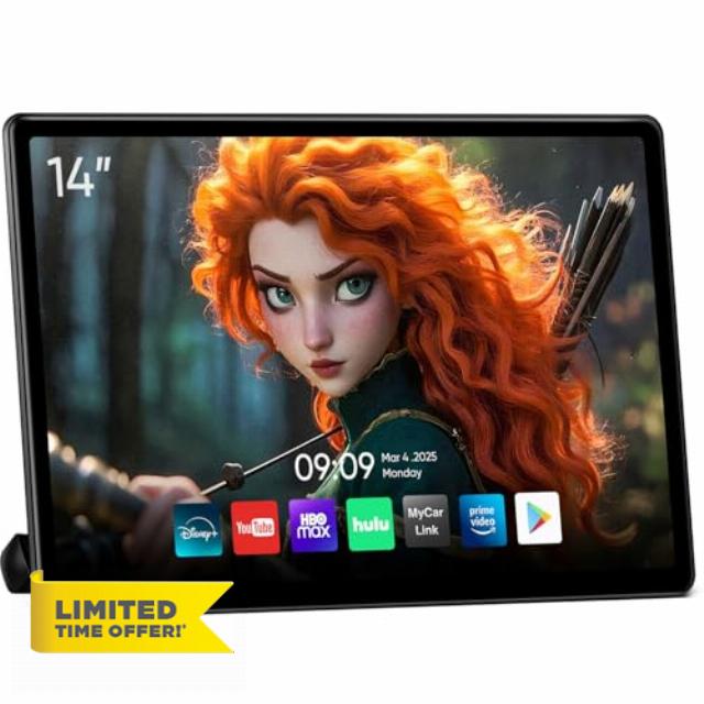 14inch Android Portable Car TV Headrest Monitor Tablet for Cars Back seat Support Phone Wireless mirroring Touchscreen with WiFi/Bluetooth/HDMI/USB/Video Player 4+64G 1pc