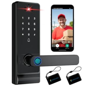 Keyless Entry Fingerprint Keypad Door Lock with Handle for Front Door