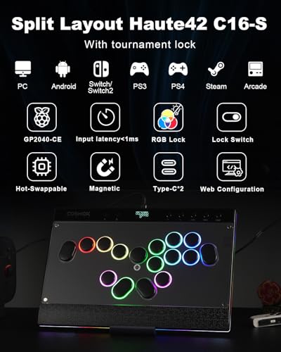 Premium Black Symmetrical Arcade Controller for PC/PS4/Switch/Switch2 Game with Lock Button