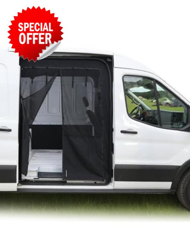 Van Bug Screen with Privacy Panel Fit for Ford Transit 150 250 350 2015-2024 Mid/High Roof Side Door Mosquito Net Campervans Flyscreen Mesh