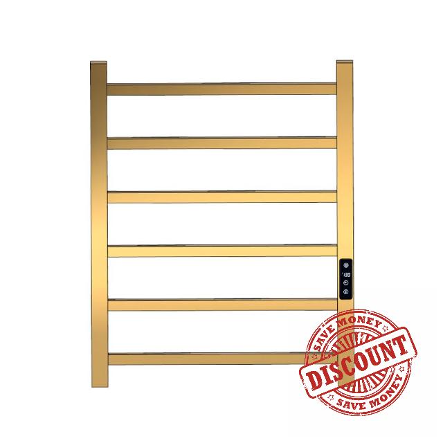 Towel Warmer Heated Towel Rack Bathroom Towel Rack Wall Mount Plug-in/ 6 Bar Square Tube Bath Towel Heater (Brushed Gold- Timer)