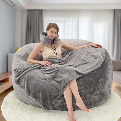 Removable and Washable Ultra Soft Flannel Cover Beanbag Chair - Grey(4FT-46"x46"x28")