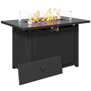 50000 BTU Gas Fire Pits Table with Removable Lid and Lava Rock