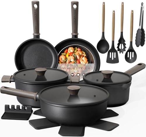 Black Titanium Induction Kitchen Cookware Sets
