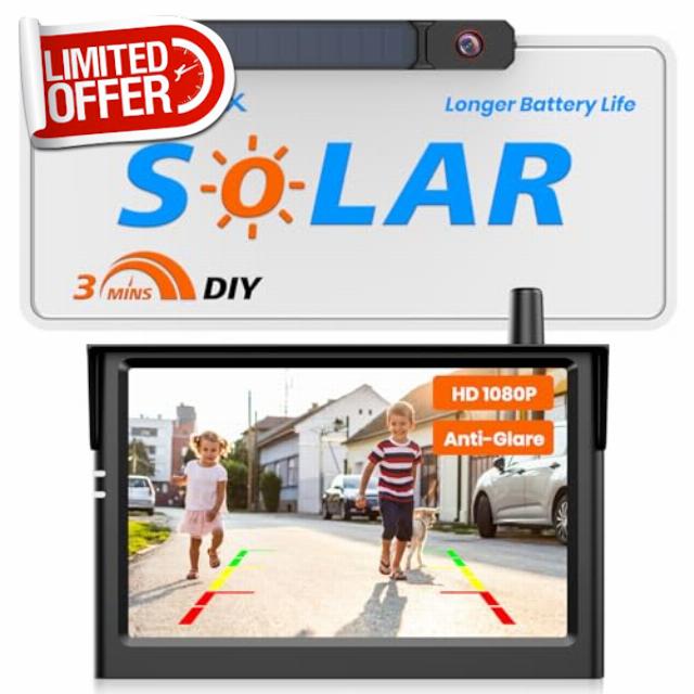 AUTO-VOX Solar Wireless Backup Camera:3 Mins DIY Installation & Upgraded 5" HD 1080P Anti-Glare Monitor