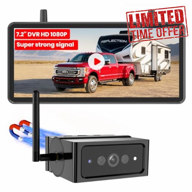 Auto-Vox Wireless Backup Camera Magnetic:7.2" 1080P Split-Screen DVR Monitor