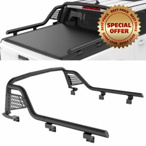 Long‑Style Roll Bar for 2022–2025 Ford Maverick | No‑Drill Clamp‑On Install | Keeps 3rd Brake Light Visible | Side MOLLE Panels & 2.5″ C‑Clamp Light Mounts | Heavy‑Duty Sport/Ladder Rack