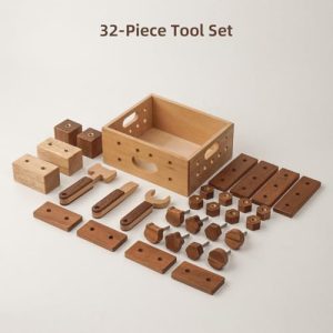 Screwdriver & Natural Wood Accessories | Safe Sanded Wooden Construction Tools for Toddlers