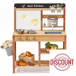 ROBOTIME Mud Kitchen for Kids Outdoor – Wooden Outdoor Mud Kitchen with Sink & Storage – Outdoor Pretend Kitchen Toy for Boys and Girls Ages 3+