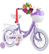 LNRLZYLS 14/18 Inch Girls Bike with Training Wheels, Basket & Streamers &ndash; Kids Bicycles for Ages ...