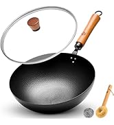 WANGYUANJI 12.6-Inch Traditional Flat Bottom Iron Wok &ndash; Chinese Stir-Fry Pan for High-Heat Cooking