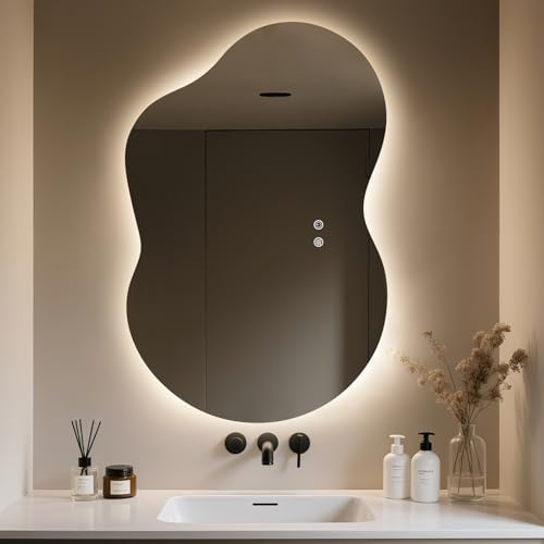 Asymmetrical Backlit Vanity Mirror for Powder Room or Makeup Area