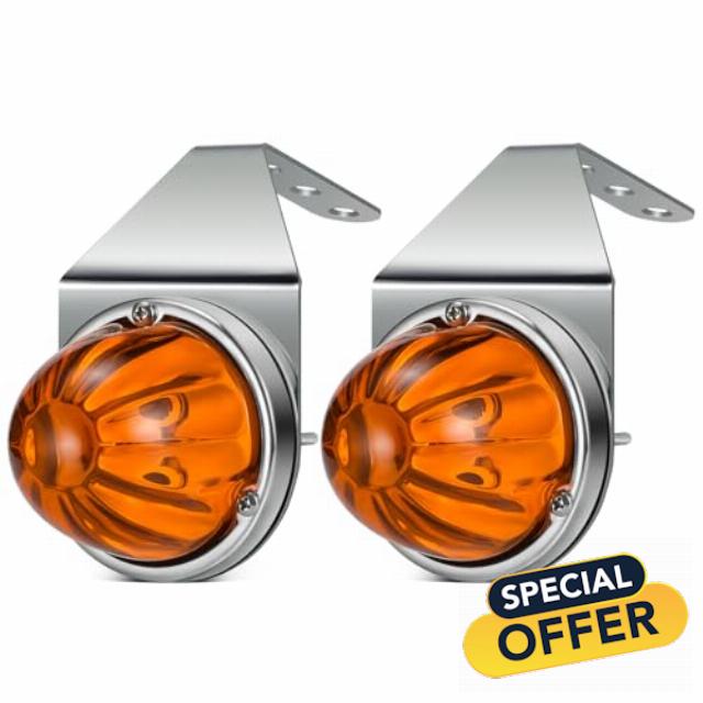 Partsam 2Pcs Amber Glass Lens Watermelon Lights with Stainless Steel Bracket