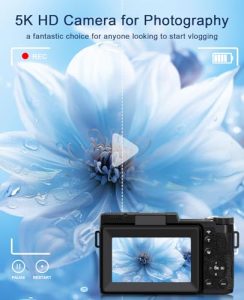 5K 64MP Cameras for Photography with 180° Flip Screen for YouTube