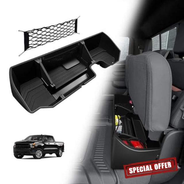 Under Seat Storage Box for 2019-2025 Chevy Silverado 1500 & 2500 3500HD(2020-2025) Crew Cab Accessories Custom Fit Detachable Rear Underseat Organizer No for Rear with Kicker Subwoofer