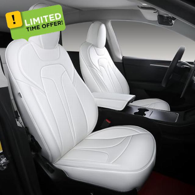 Custom Fit Model Y Seat Covers for 2021-2024 Tesla Model Y Full Coverage Waterproof Breathable Comfortable Leather Car Seat Covers Full Set (White)