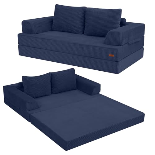 Folding Floor Couch Corduroy Fold Out Couch Bed Sleeper Mattress with Pillows