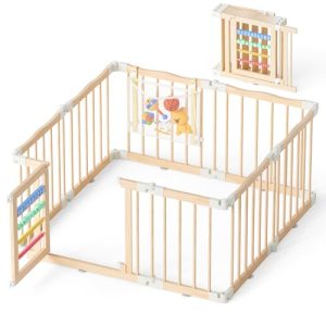 Foldable Playpen Fence with Cute Digital Blocks & Toy Storage Bag