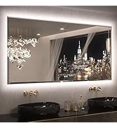 Keonjinn 42 x 36 Inch Backlit Bathroom Mirror with Lights, Frameless LED Mirror with Beveled Edge...