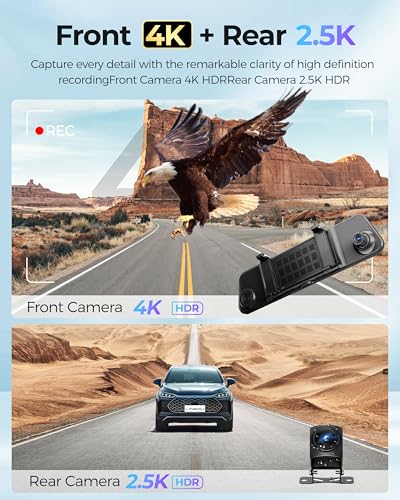 4K UHD Front and 2.5K Rear View Dash Camera for Car