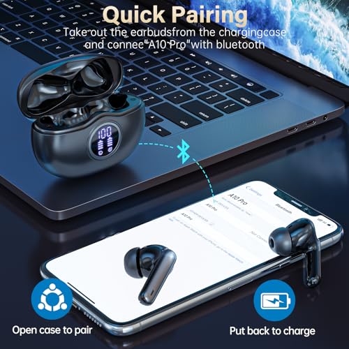 Bluetooth 5.3 Headphones HiFi Stereo 50H Playback LED Digital Display Ear Buds with ENC Noise Canceling Headset