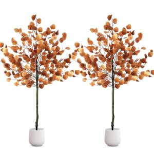 4ft Faux Tree with Spike Thanksgiving Realistic Autumn Leaves Plant Decor for Outdoor Indoor Party Front Porch Fireplace Door