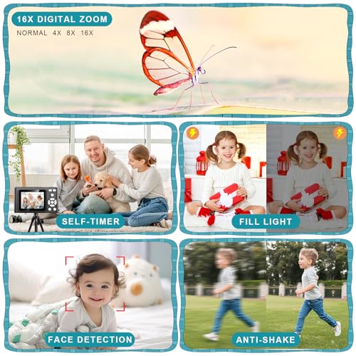 UHD 4K 48MP Point and Shoot Digital Cameras with 64GB SD Card and 16X Digital Zoom Anti Shake
