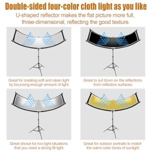 70"x24"/180x60cm Arclight Curved Lighting Reflector for Photo Studio Photography with White/Gold/Silver/Black Colors by MCCKLE