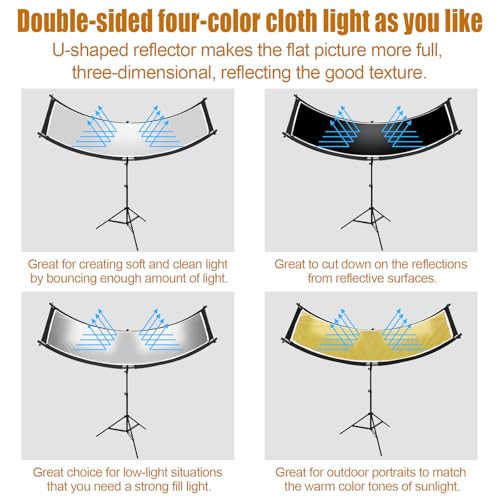 70"x24"/180x60cm Arclight Curved Lighting Reflector for Photo Studio Photography with White/Gold/Silver/Black Colors by MCCKLE