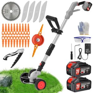 21V/4.0Ah Lightweight No-String Weed Trimmer with 2 Battery Operated& Wheels