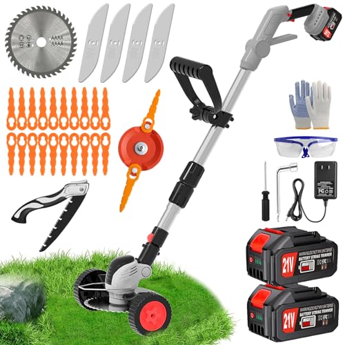 21V/4.0Ah Lightweight No-String Weed Trimmer with 2 Battery Operated& Wheels