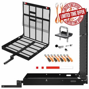 Mockins 40"x40"x4" Square Heavy Duty Trailer Hitch Cargo Carrier with Ramp | 500 Lbs. Cap Weatherproof Steel Scooter Rack for Car