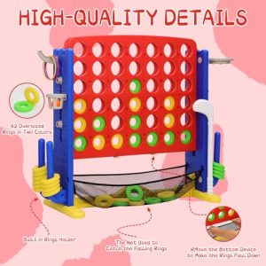 Height Adjust Connect 4 Jumbo Yard Game Set for Kids & Adults with Mesh Catching Bag