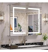 Keonjinn 26 in Black Round Bathroom Medicine Cabinet with Lights Electrical Outlet Dimmable Defog...