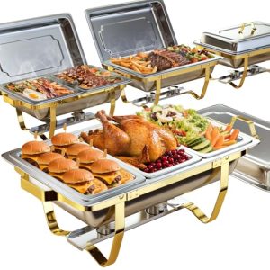 9QT [Elegant Gold and Silver Colors] Stainless Steel Chafing Dish Buffet Set [Sturdy and High Grade] Chafers and Buffet Warmers Sets