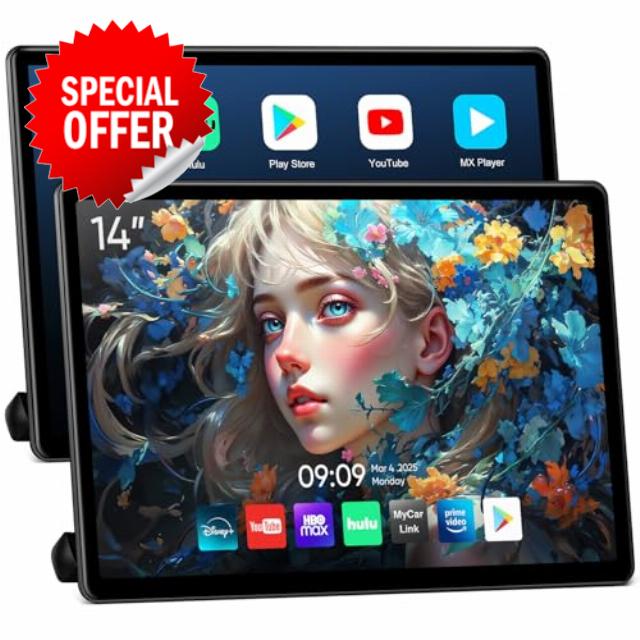 14inch Android Portable Car TV Headrest Monitor Tablet for Cars Back seat Support Phone Wireless mirroring Touchscreen with WiFi/Bluetooth/HDMI/USB/Video Player 2+32G 2pc