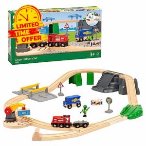 BRIO World – 36023 Cargo Delivery Set | 29-Piece Wooden Train Set Toy for Kids Age 3 Years Up