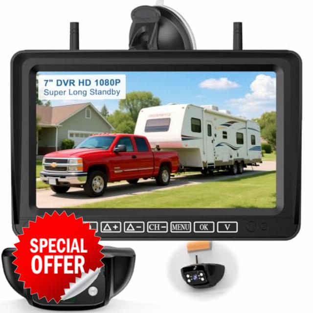 7-Inch Wireless Backup Camera for RV Trailer - HD 1080P Monitor