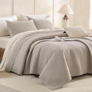 Stone-Washed Cotton Linen Colored Lightweight Quilt Set 3Pcs Soft Farmhouse Extra Large King Quilt Coverlet Bedding Set for All Season
