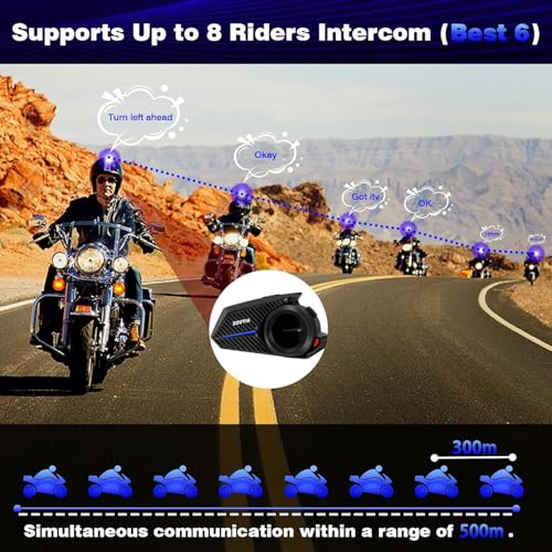 8 Riders Intercom Headset Communication System Speakers with Music Sharing/HiFi Sound/3 EQ Music Modes/DSP&CVC Noise Cancellation/IP67/FM Radio/Wake up Siri (2 Pack)
