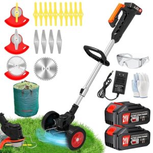 21V Lightweight No-String Weed Trimmer with 2 Battery Operated & Wheels