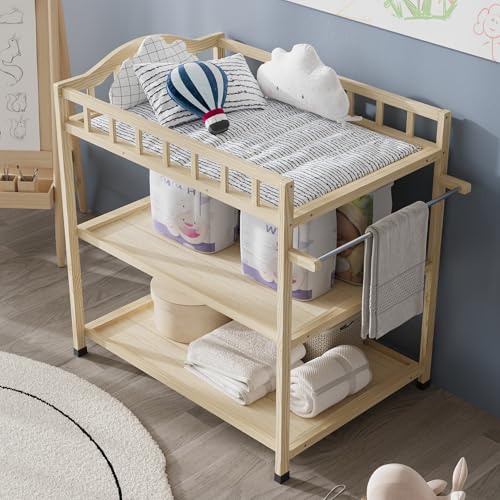 Paintless Pine Wood Portable Nursery Diaper Changing Station for Infants