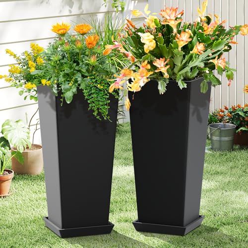 24 Inch Large Tapered Pots with Drainage Trays