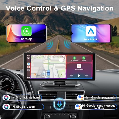 10.26" HD Car Stereo for Apple Carplay & Android Auto -with Rotatable 4K Dash Cam & HD Backup Camera