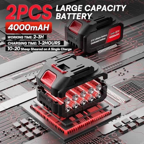 2600RPM Electric Sheep Shearing Clippers with 2 Pcs Rechargeable 4000mAH Battery