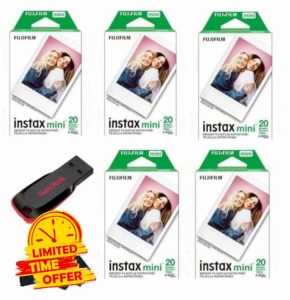 Fujifilm Instax mini Instant Daylight Film (Twin Packs + 32 GB USB Flash Drive) with Sunshine Photo Microfiber Cleaning Cloth... (5 Twin Packs + 32 GB USB Drive)