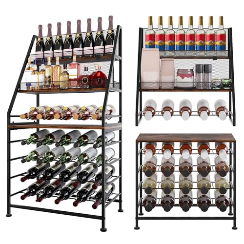 7-Tier 40 Bottles | 2-in-1 Modular Split | Space Saving Freestanding Floor Liquor Storage Cabinet with Hidden Cork Organizer for Home Bar