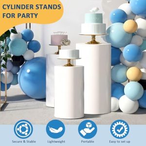 3Pcs White Round Party Cylinder Table for Party Weddings Birthday Backdrop Decorations 35.4''(L)