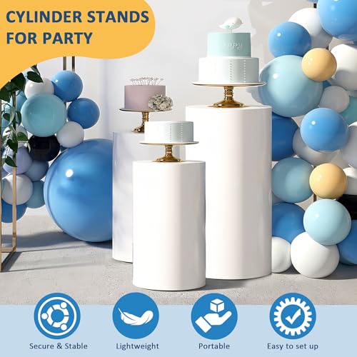 3Pcs White Round Party Cylinder Table for Party Weddings Birthday Backdrop Decorations 35.4''(L)